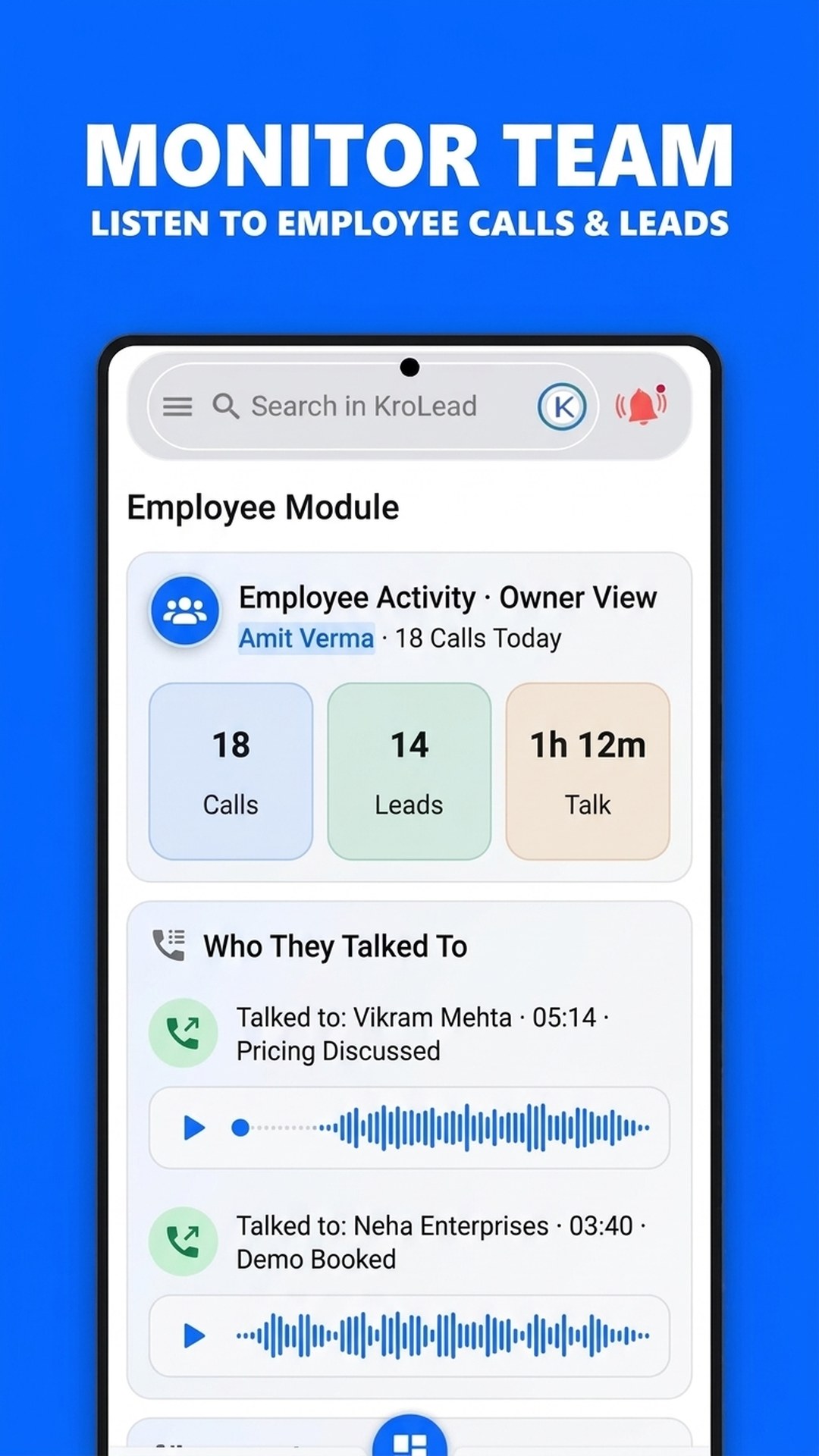 KroLead - Employee Module Call Monitoring & Playback